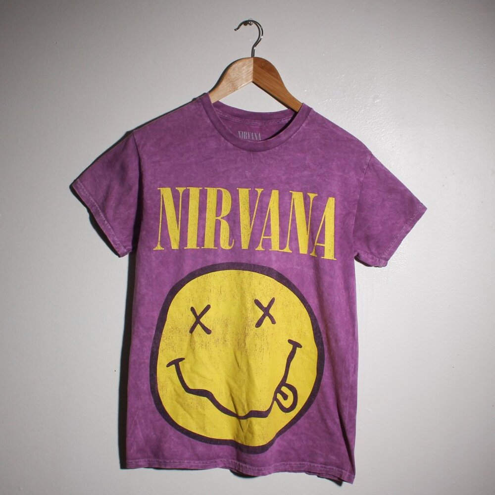 Nirvana Smile Shirt Womens Small Purple Dyed Distressed Band Tee